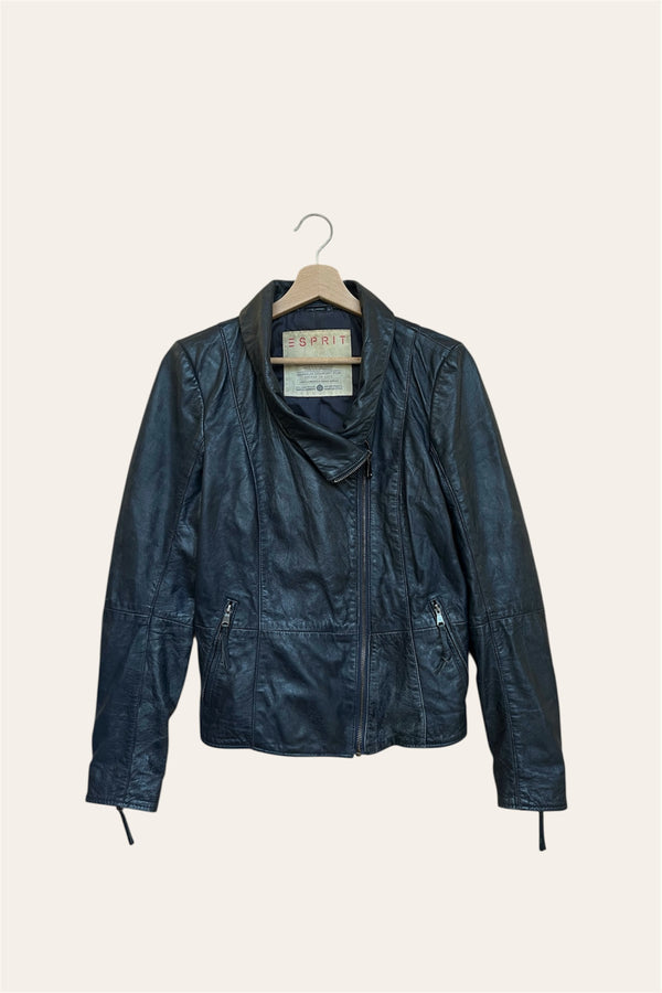 Veste en cuir bleu