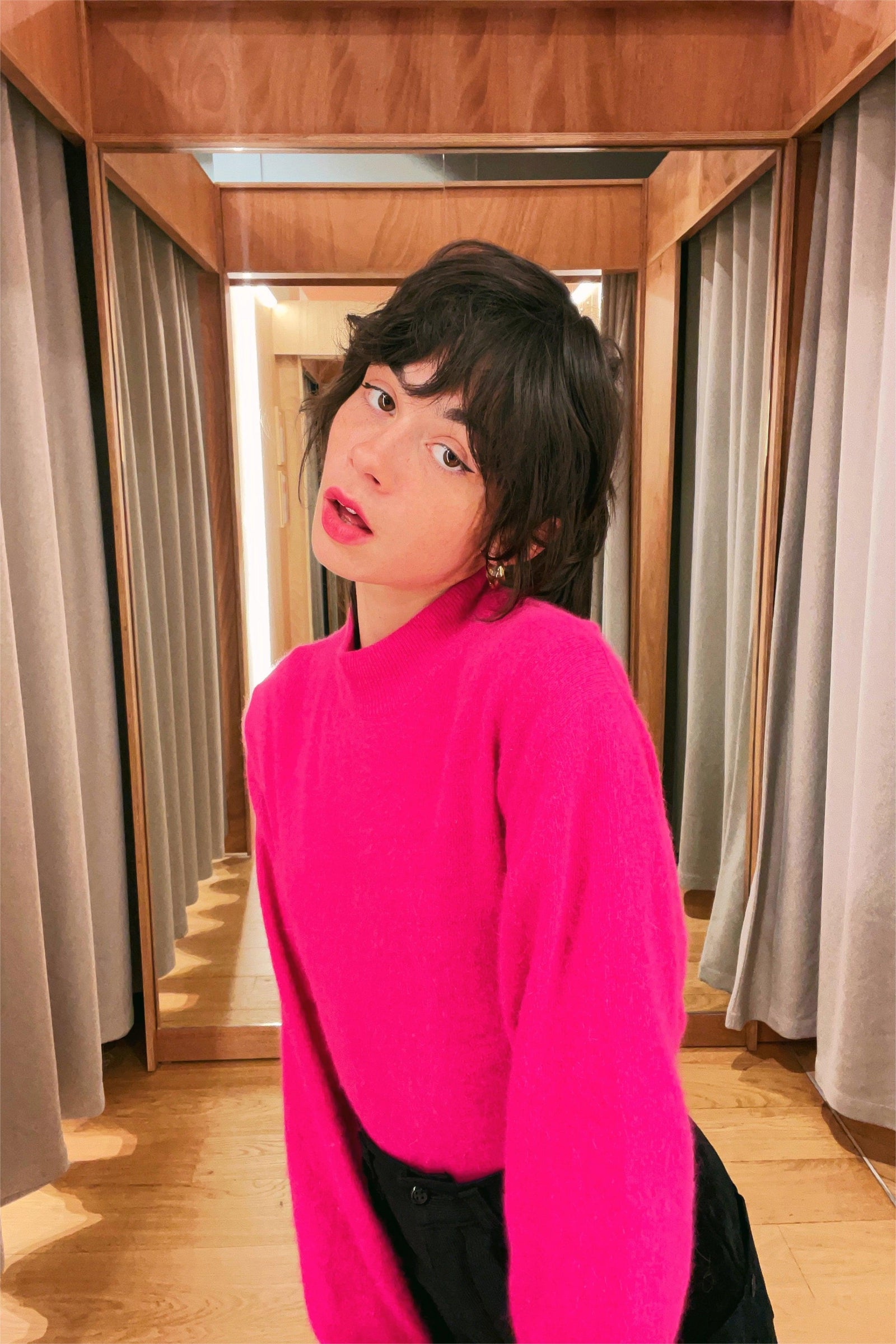 Pull En Angora Fushia, Manches Courtes, Fait Main En France - Taille XL, Neuf Sans étiquettes